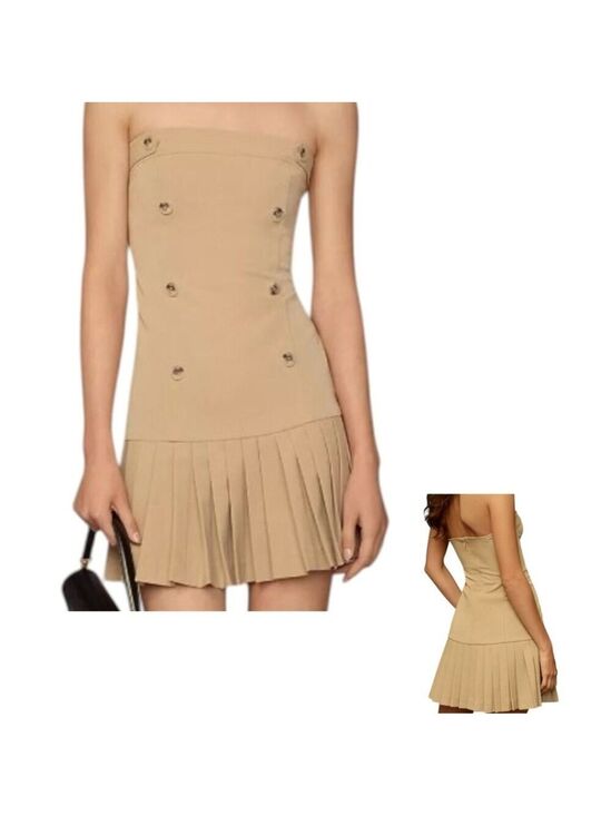 Maeve Dresses & Skirts - Maeve Strapless Pleated Trench Dress L Beige Mini Stretch Anthropologie NEW